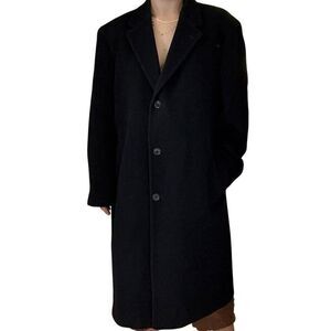Vintage Mens 1990s Ralph Lauren Black Wool Cashmere Trench Coat Jacket Sz 46